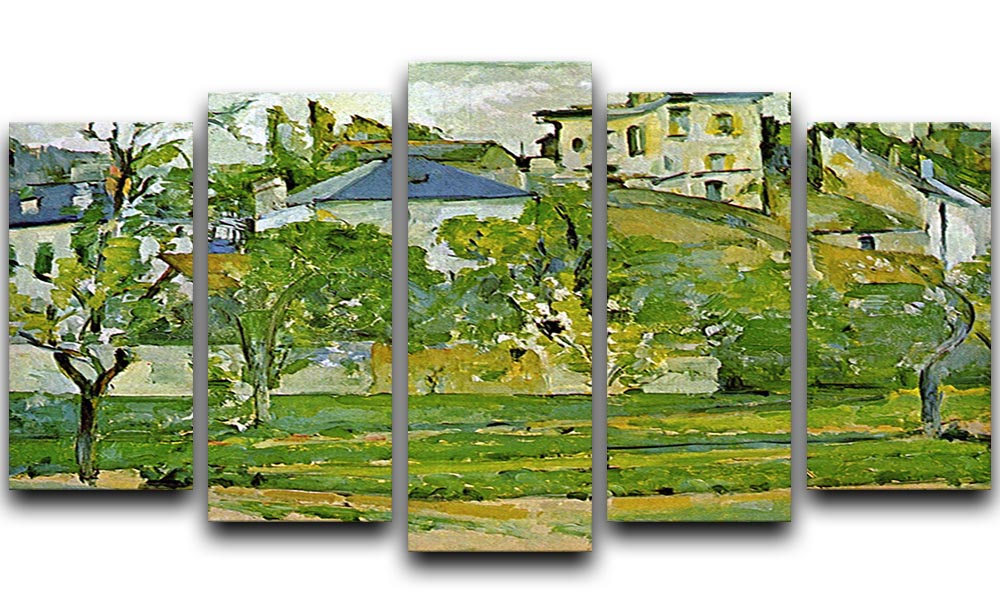 A beautiful 5-split canvas artwork featuring Cezanne's Fruit Garden in Pontoise, showcasing vibrant colors and intricate details across five panels.